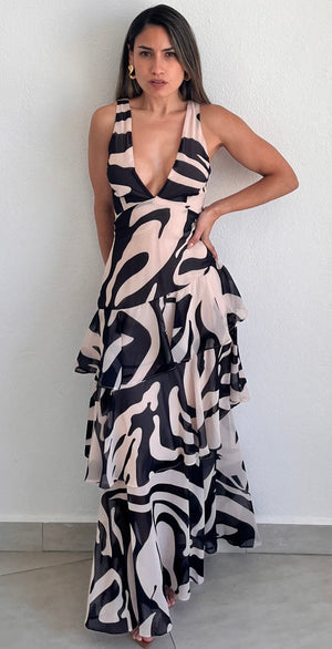 Divine Wandering Abstract Print Maxi Dress