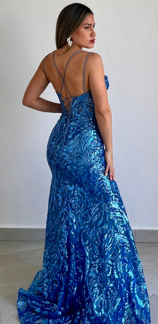 Shimmering Icon Blue Sequins Formal Gown