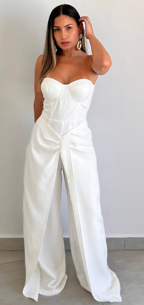 Upscale Style White Strapless Jumpsuit