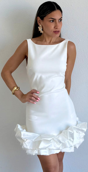 Exquisite Style White Ruffled Cocktail Dress