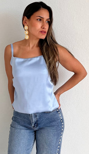Sleek Cutie Light Blue Satin Top