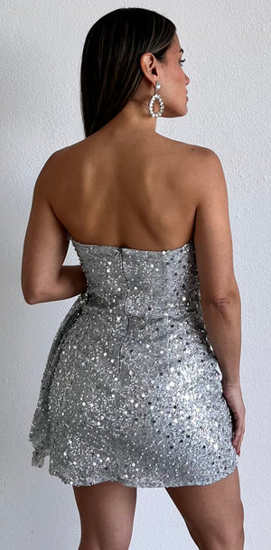 Spice Things Up Silver Sequins Corset Mini Dress