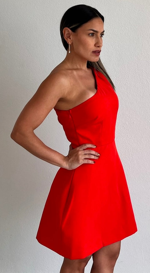 Loveliest Look One-Shoulder Red Fit & Flare Dress