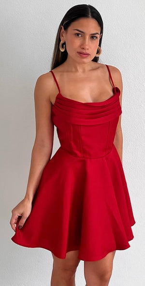 Admirably Chic Red Corset Fit & Flare Dress