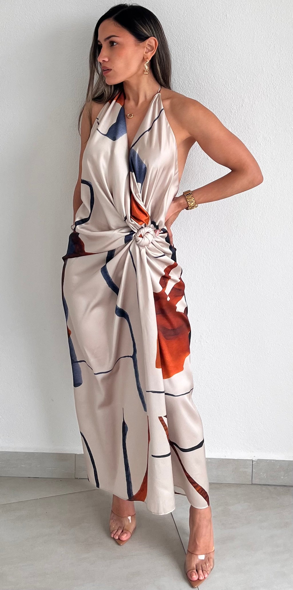 Ultimate Desire Print Satin Halter Midi Dress