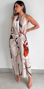 Ultimate Desire Print Satin Halter Midi Dress