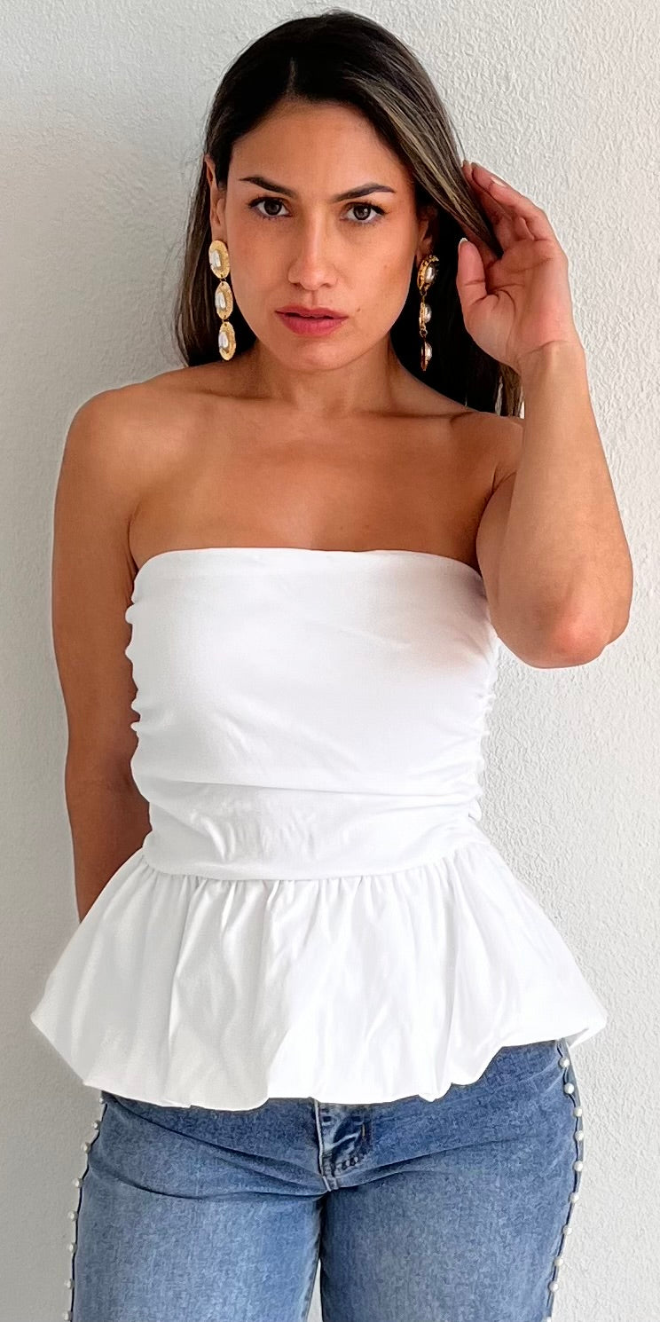Coquette Energy White Strapless Bubble Top