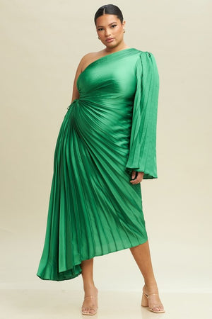 Elegant Occasion Green One-Shoulder Midi Dress Zil boutique Elegant Occasion Green One-Shoulder Midi Dress Zil boutique