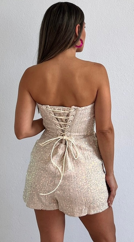 Shimmering Love Beige Sequins Romper