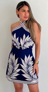 Follow the Summer in Blue Tropical Print Dress