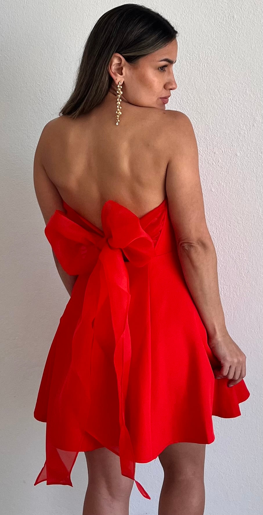 bow fit and flare dress Loren Strapless Bow Fit and Flare Mini Dress Shop American Threads Black / L