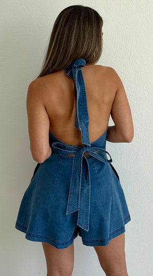 Irresistible Days Halter Denim Romper