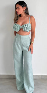 Blooming & Style Sage Linen Two-Piece Set