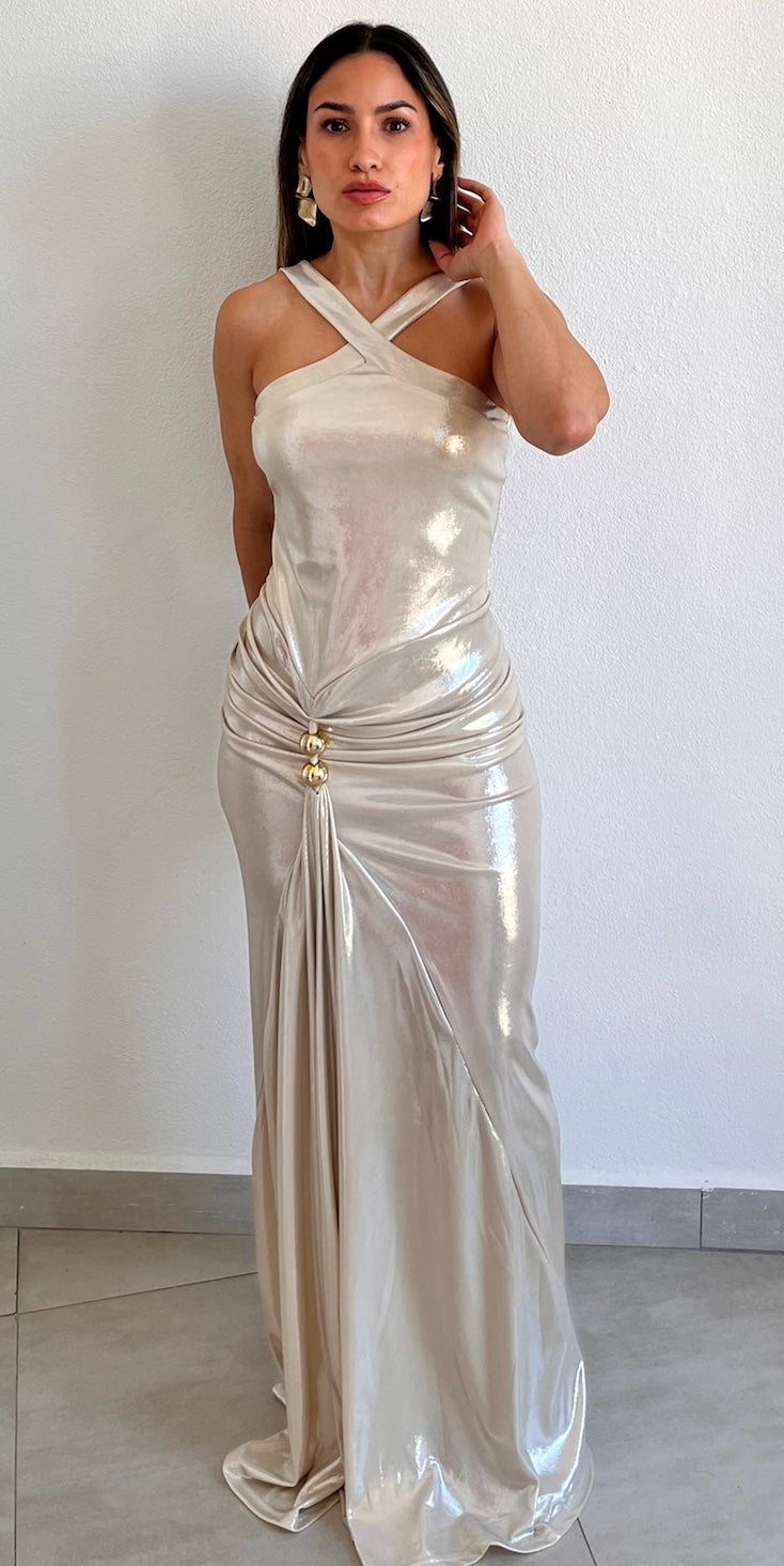 Alluring Temptation Pearl Metalic Long Dress