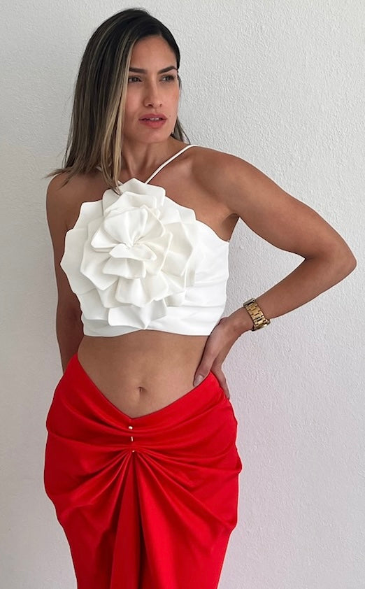 Flower Obsession White Flower Crop Top