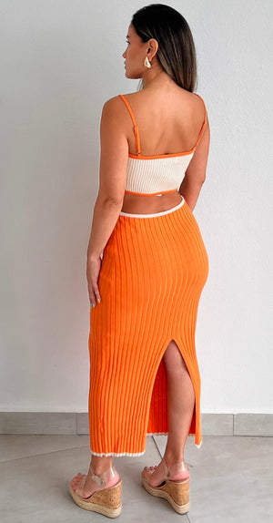 Tropical Dream Orange Knit Midi Dress