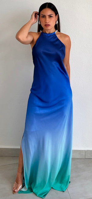 Exceptional Choice Blue Ombré Satin Maxi Dress