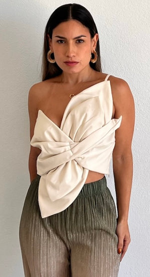 Bloom Style Leather One-Shoulder Crop Top