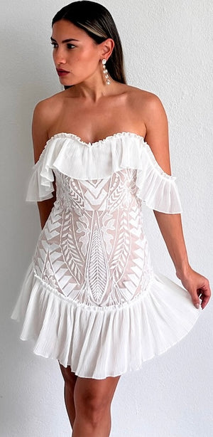 Sweet Stunner White Lace Off-Shoulder Dress