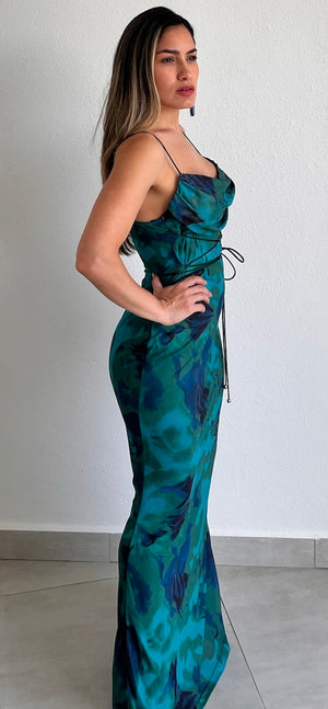 Stunning Wonder Green Print Maxi Dress