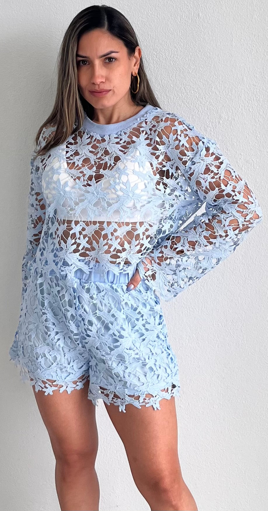 Lovely Musing Ligh Blue Crochet Two-Piece Set