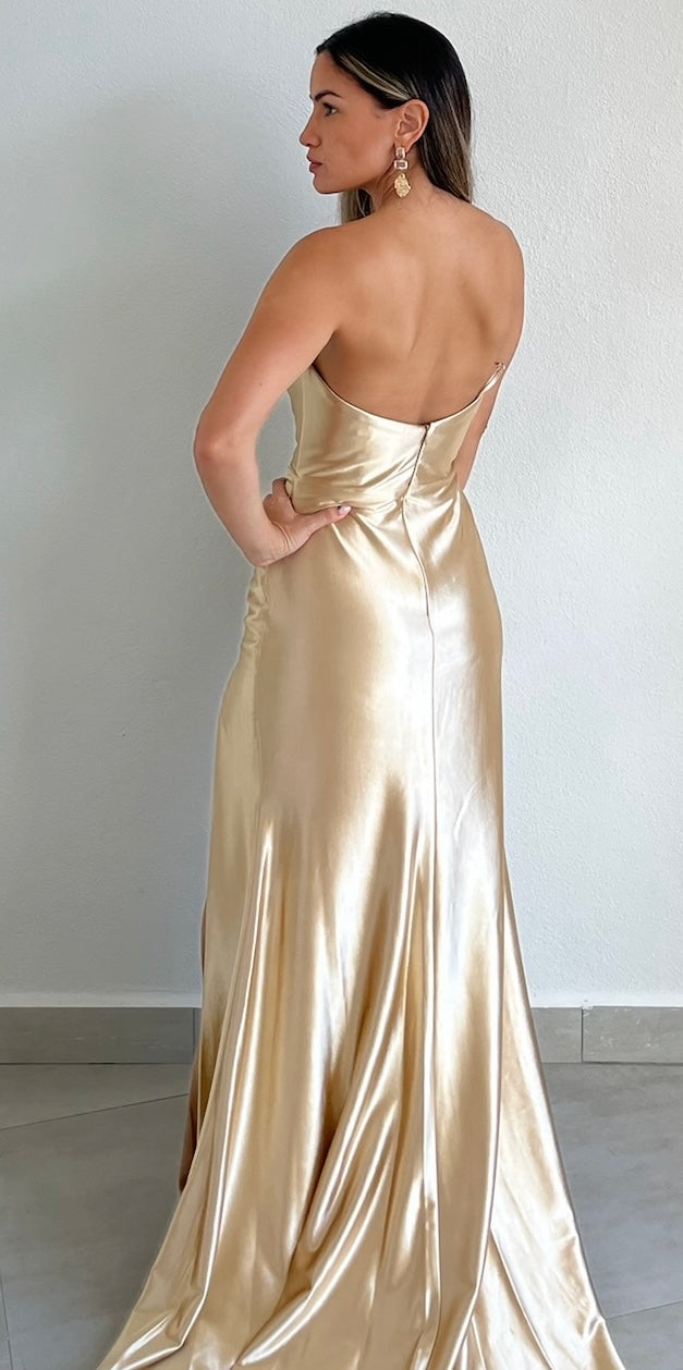 Made to Stun Gold Satin Formal Gown