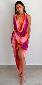 Resort Vibes Pink Print Asymmetrical Midi Dress