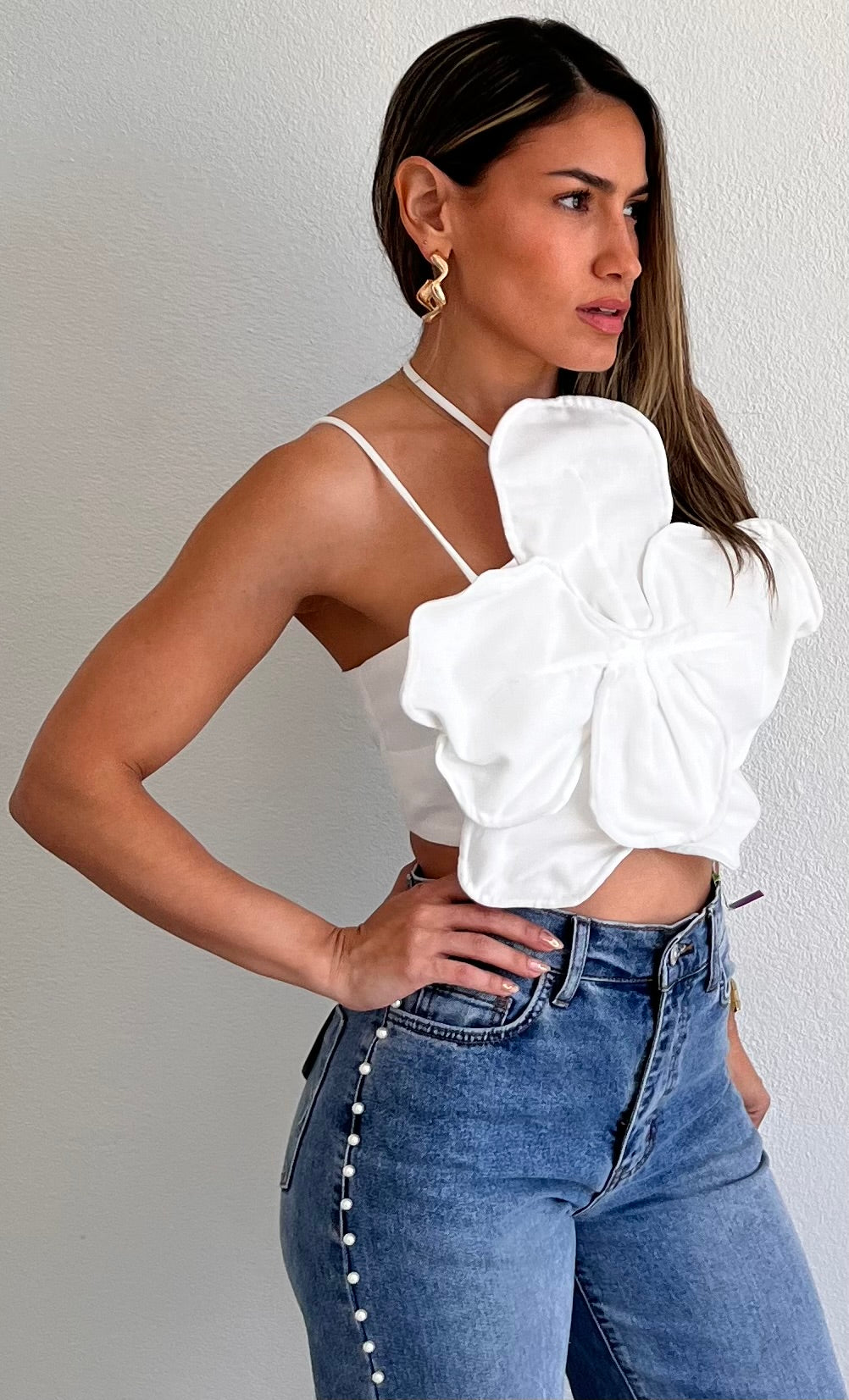 Tropical Orchid Look White Crop Top