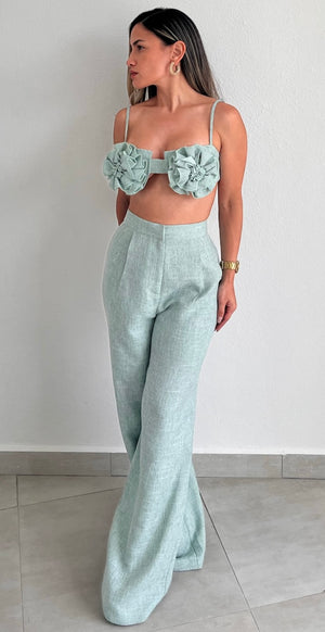 Blooming & Style Sage Linen Two-Piece Set