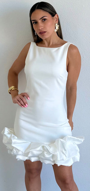 Exquisite Style White Ruffled Cocktail Dress