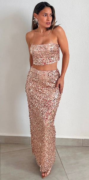 Keep Dazzling Rose Gold Sequins Two-Piece Set