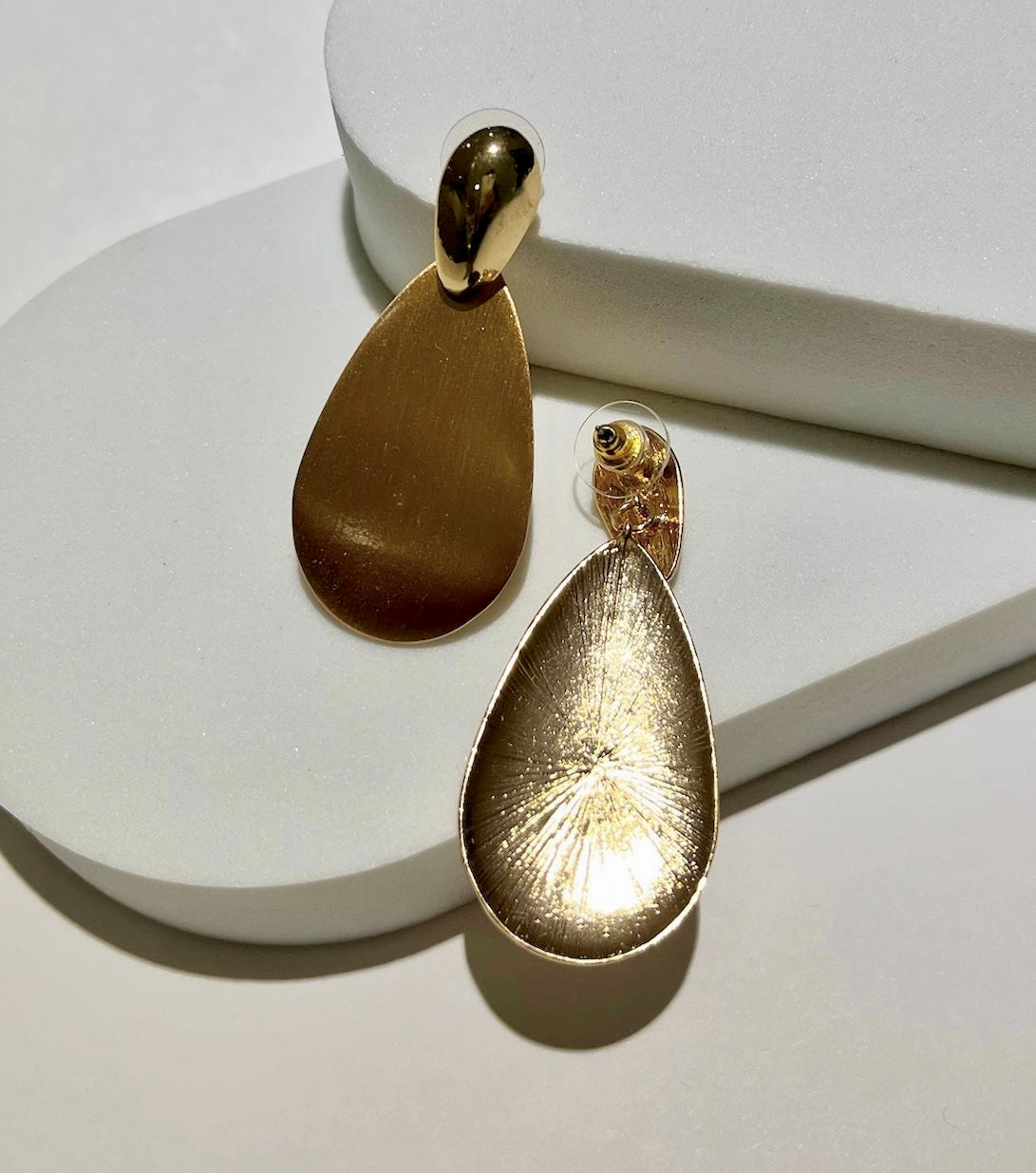 Simple Gleam Matte Gold Teardrop Earrings