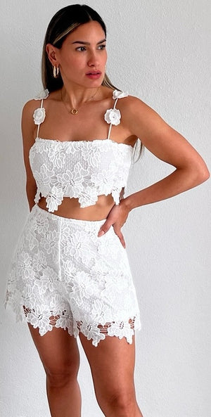 Lucky Cutie White Crochet Two-Piece Set