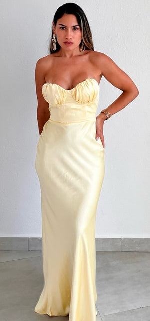 Such a Delight Lemon Satin Long Dress Zil boutique Such a Delight Lemon Satin Long Dress Zil boutique