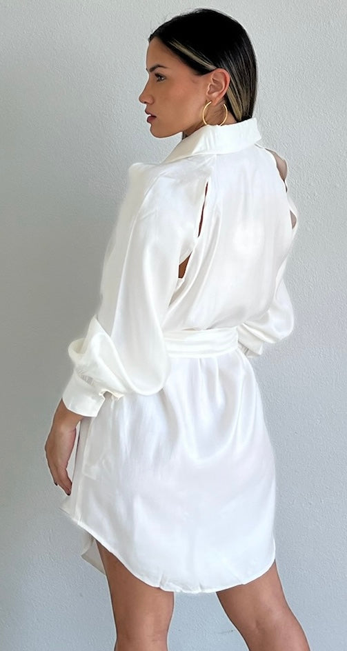 Edgy Attitude White Shirt Dress