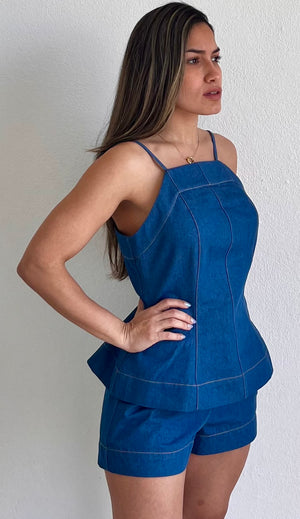 Poised Paring Denim Two Piece Set