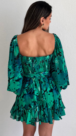 Garden Radiance Green Print Romper