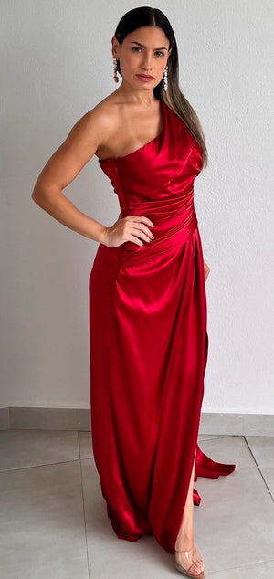 Signature Elegance Red One-Shoulder Long Dress