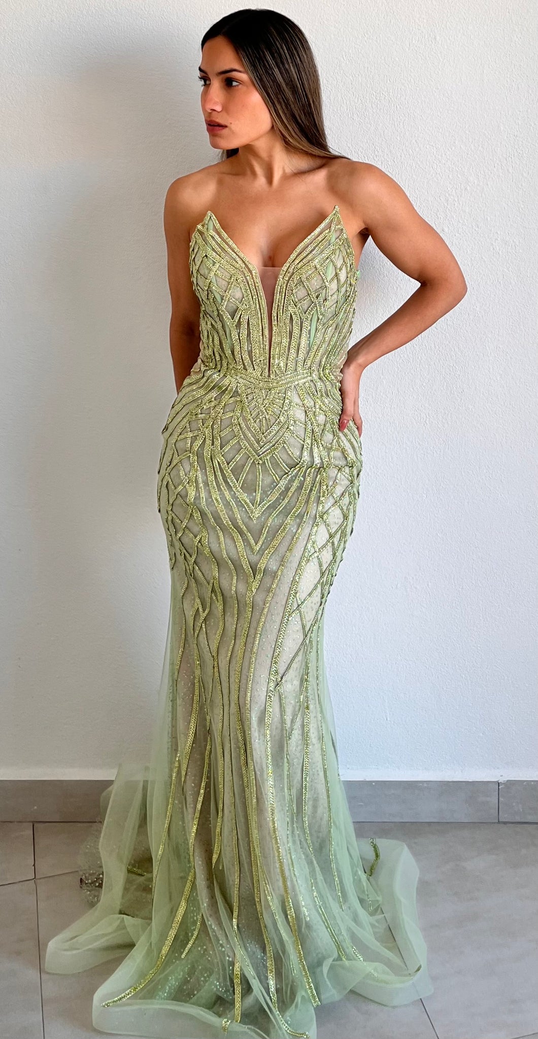 Feeling Like a Queen in Green Crystals Formal Gown