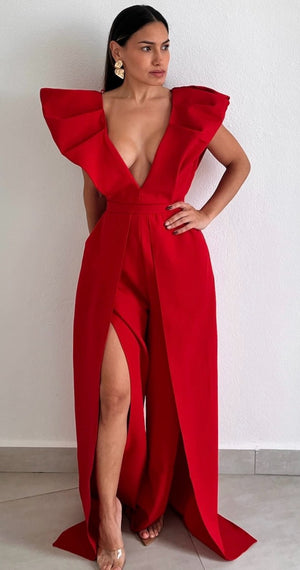 Moments to Remember V-Neck Red Jumpsuit