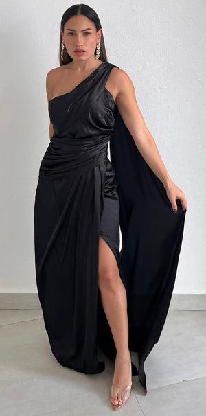 Signature Elegance Black One-Shoulder Long Dress