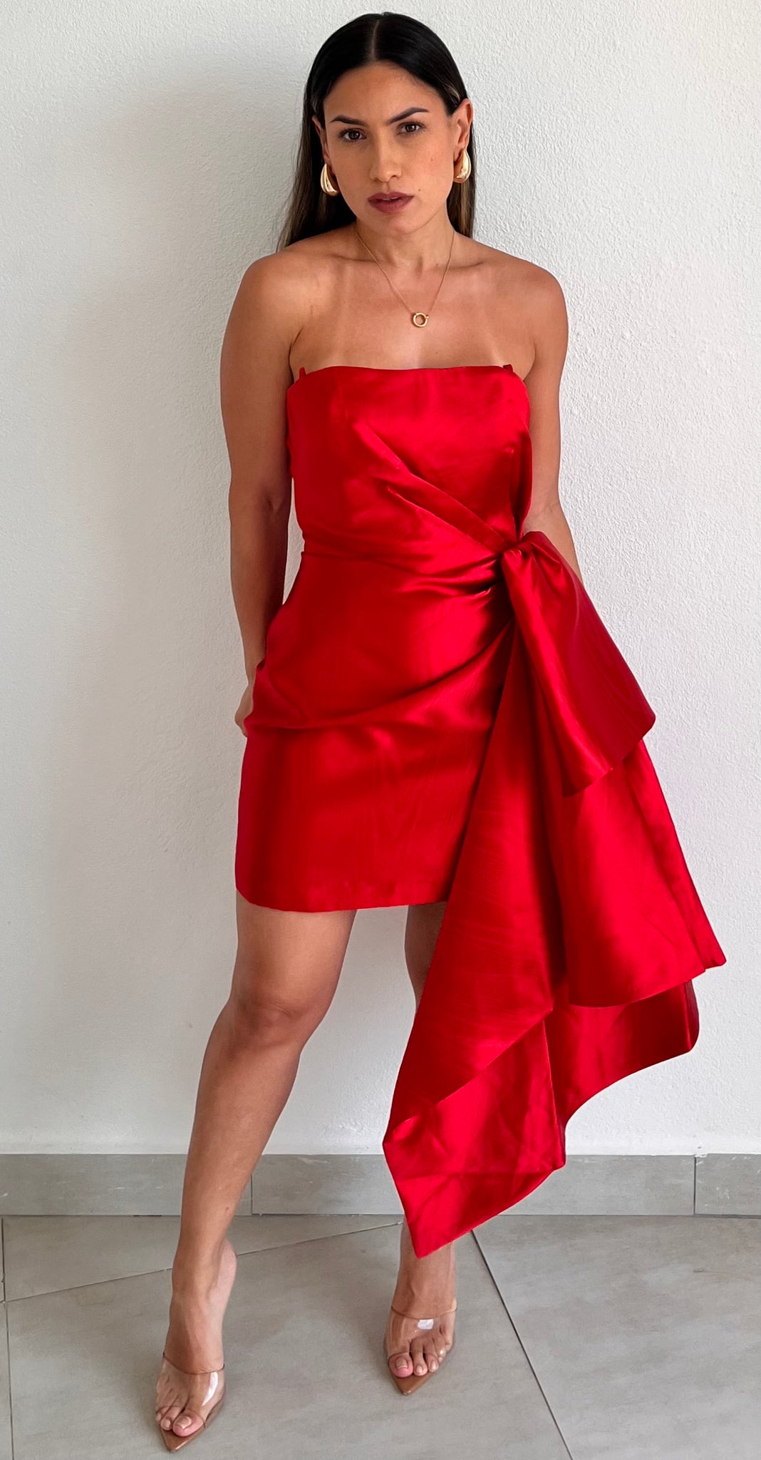 Captivating Style Red Satin Dress