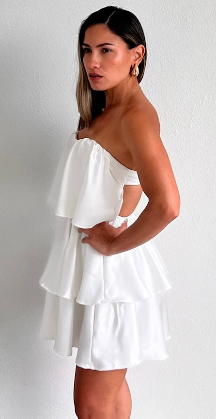 Sensationally Precious White Ruffled Shift Dress