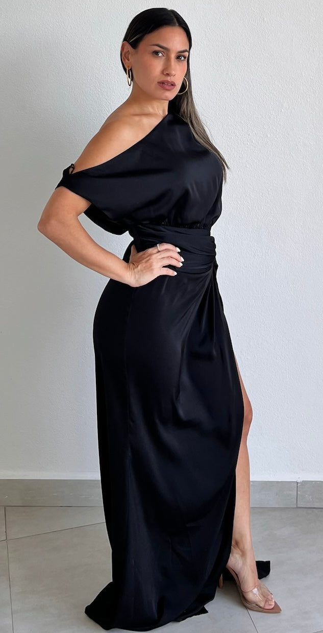 Radiant Mood Black Satin Formal Dress