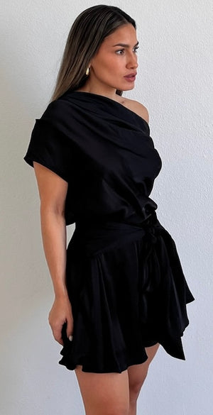 Effortless Style Black Satin Romper