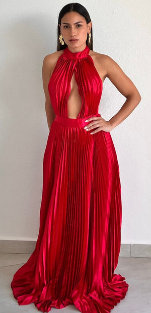 Flawless Expression Red Pleated Long Dress