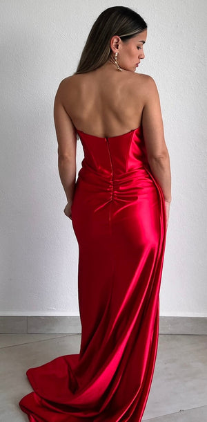 Keep it Regal Red Strapless Satin Formal Gown