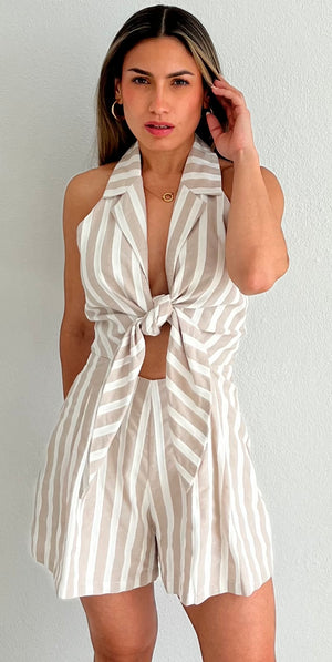 Thinking Out Loud Stripes Halter Romper