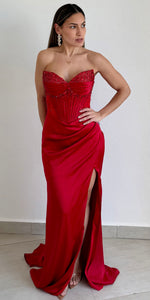 Daisy’s & Glam Corset Red Satin Formal Gown