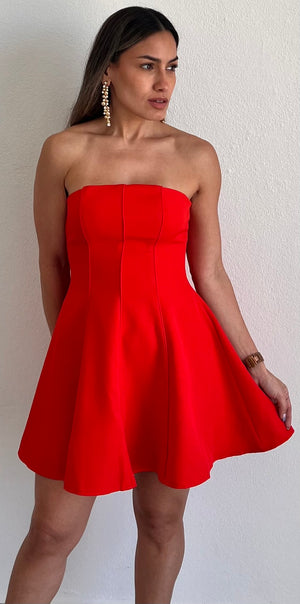 Adorably Iconic Red Bow Fit & Flare Dress